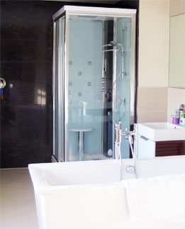 Eden steam shower installed in a contemporary bathroom