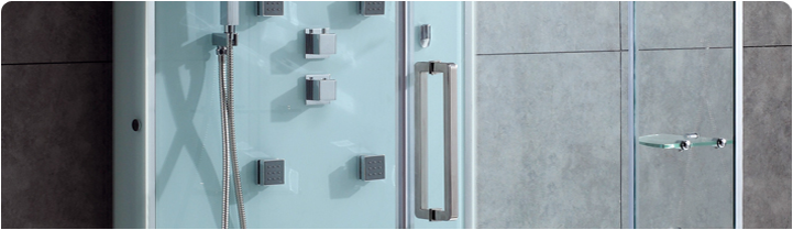 Close-up of an Eden steam shower enclosure